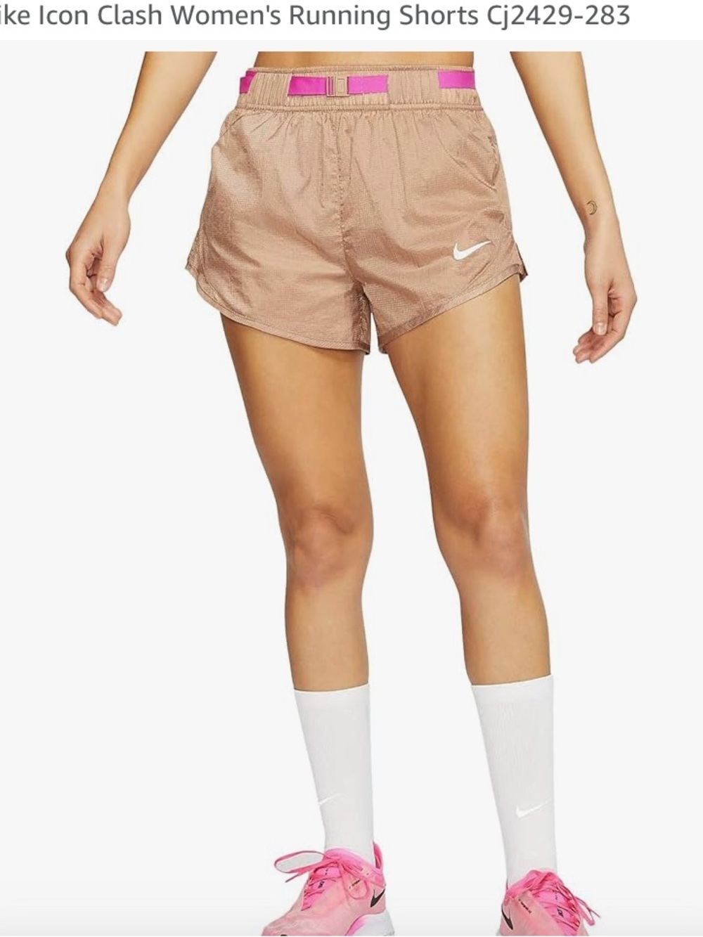 Nike icon clash women’s running shorts tan hot pink cv2429